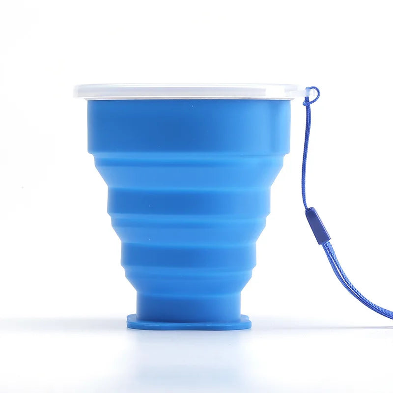 Portable Silicone Foldable Travel Cup with Lid & Lanyard