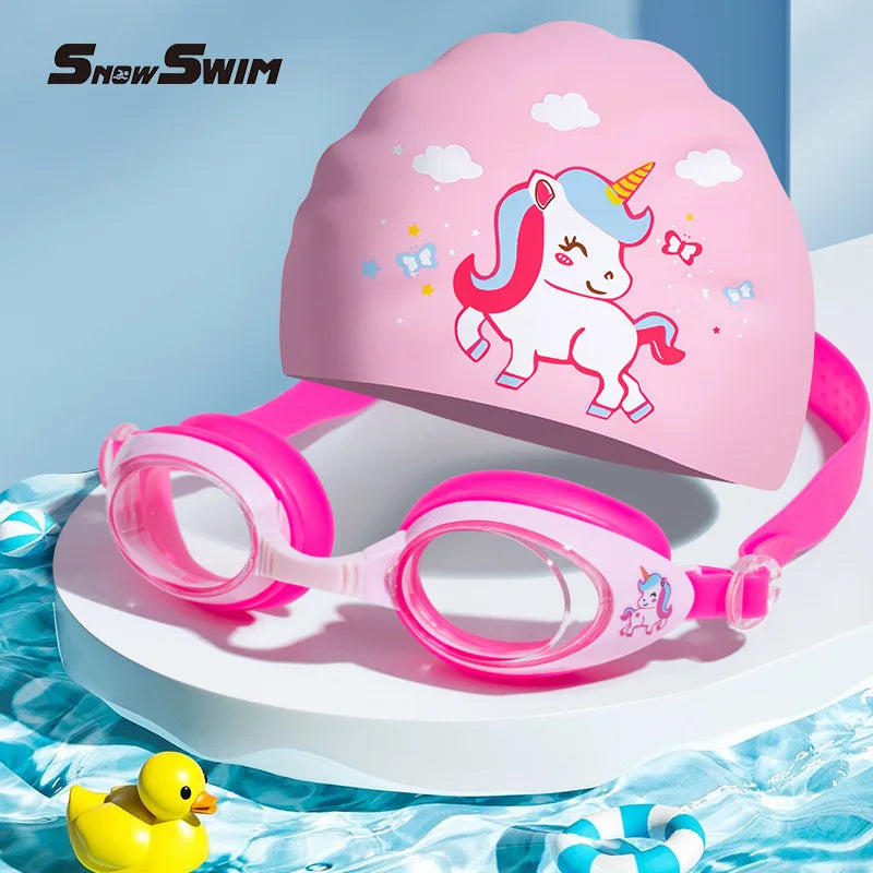 Children’s Swimming Goggles with Cap – Small Frame, Waterproof, Anti-Fog, HD Swimming Glasses for Boys & Girls