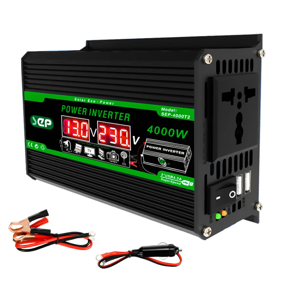 4000W Dual LCD Solar Inverter – 12V DC to 110V/220V AC Power Converter