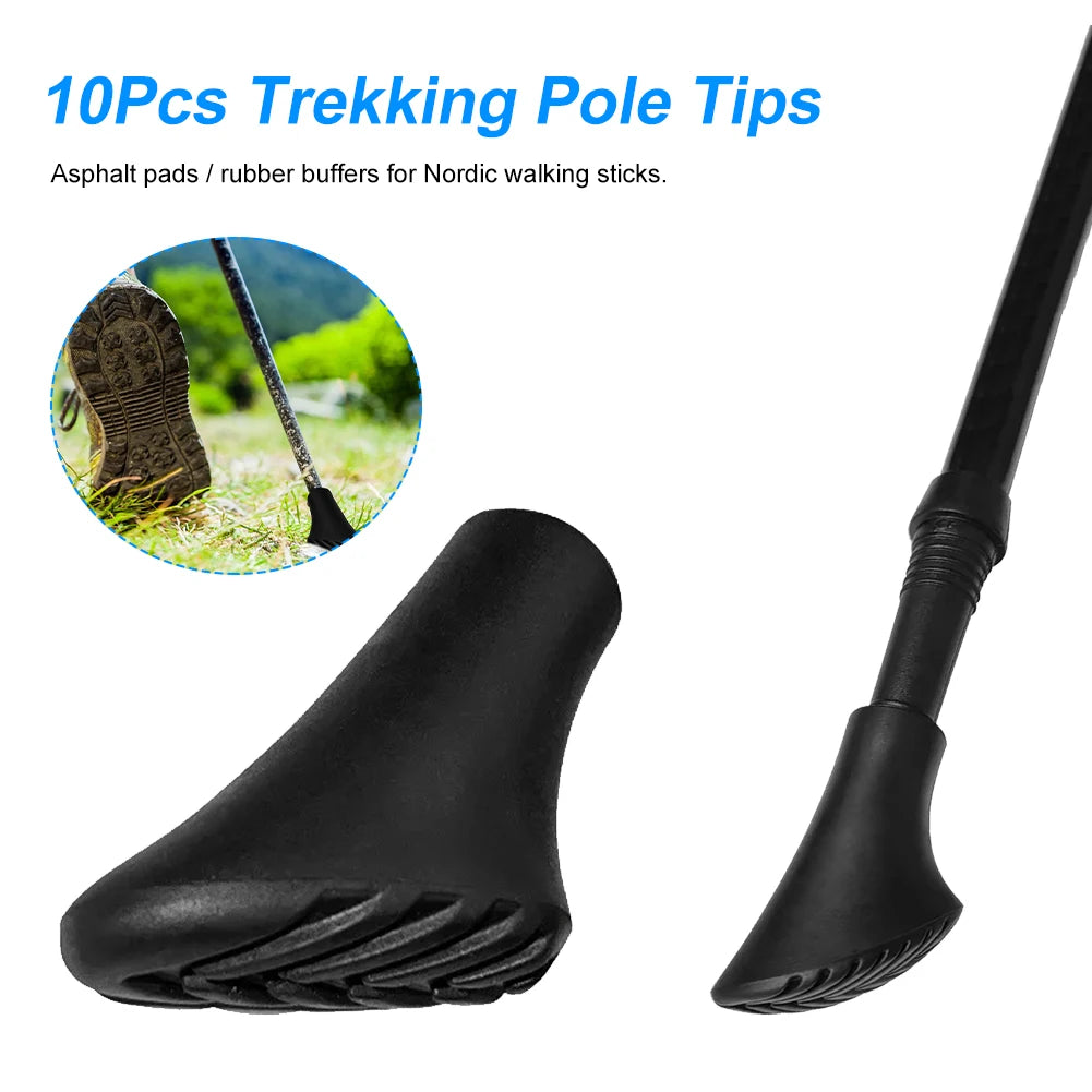 10pcs Trekking Pole Tips – Rubber Feet Protectors for Walking & Climbing