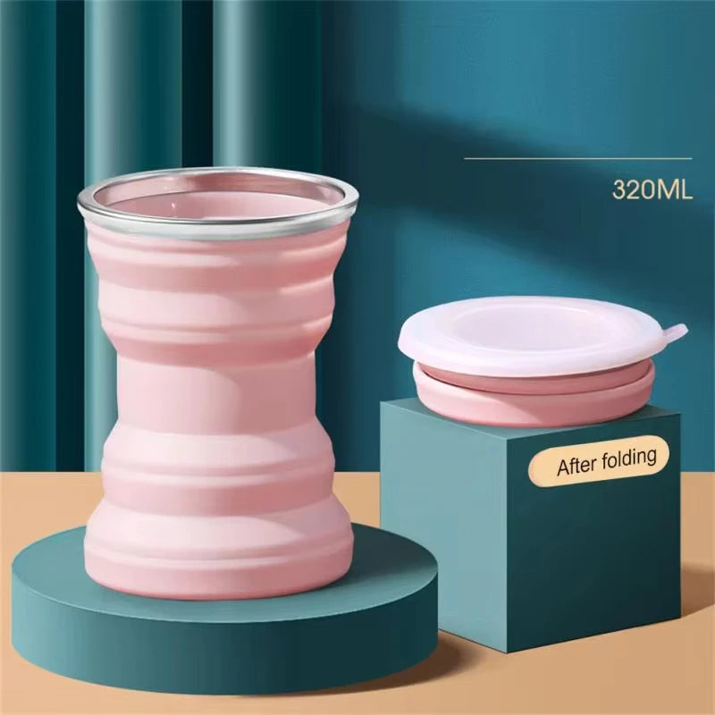 Portable Silicone Foldable Travel Cup with Lid & Lanyard