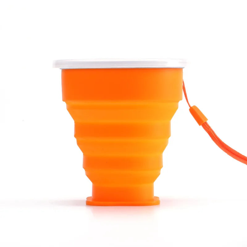 Portable Silicone Foldable Travel Cup with Lid & Lanyard