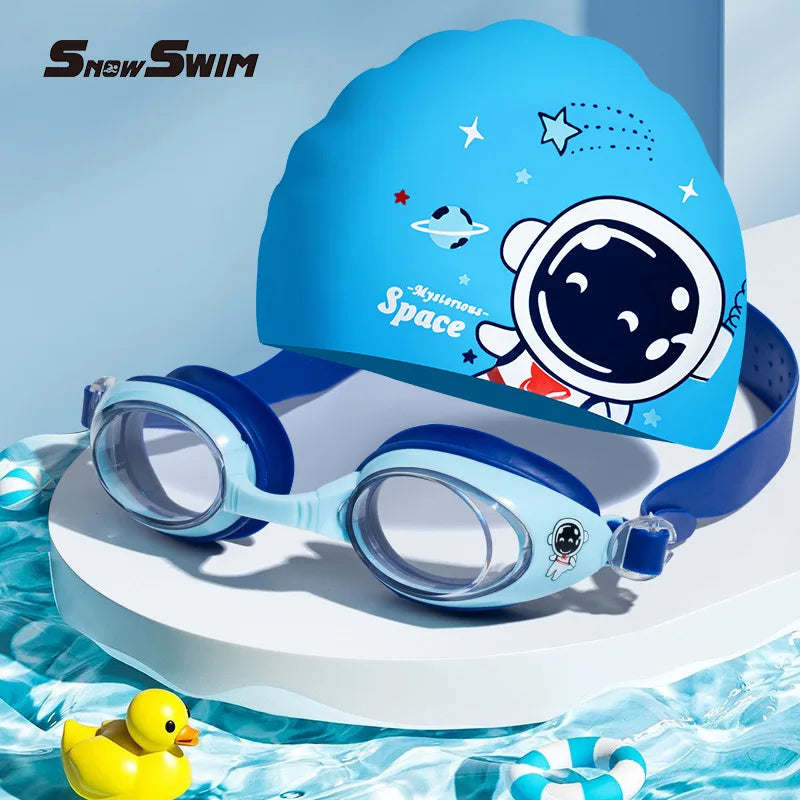 Children’s Swimming Goggles with Cap – Small Frame, Waterproof, Anti-Fog, HD Swimming Glasses for Boys & Girls