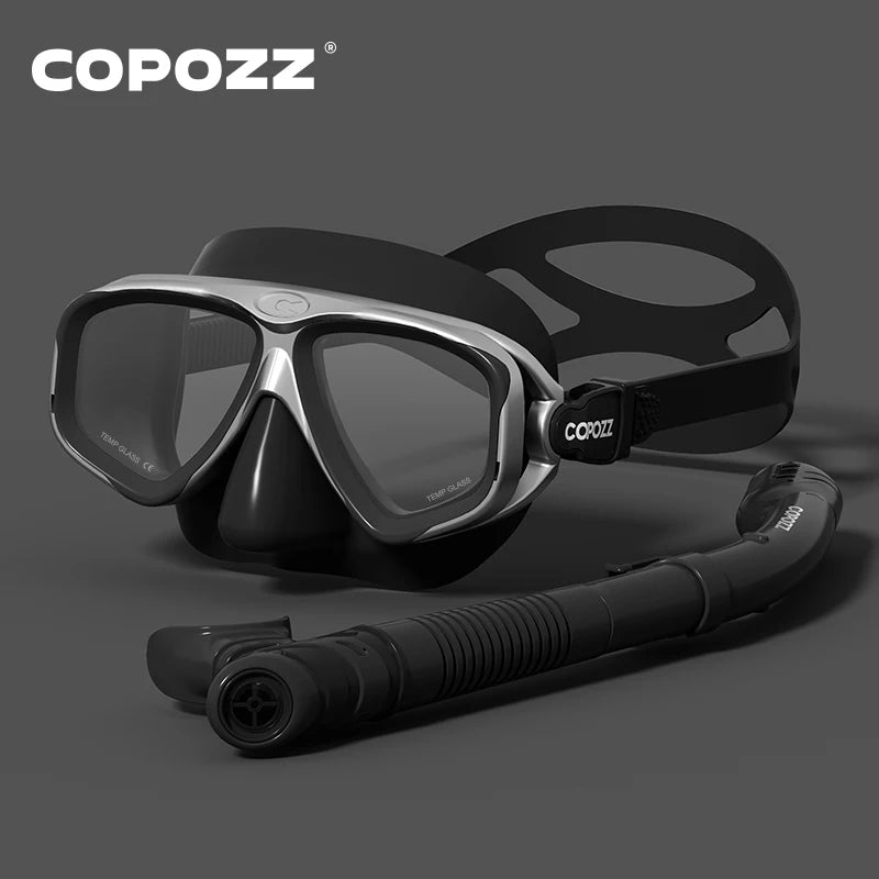 COPOZZ 2024 Scuba Diving Mask Set – Anti-Fog Goggles with Snorkel
