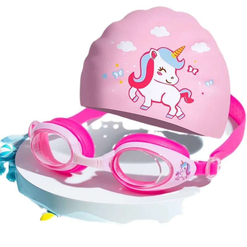 Children’s Swimming Goggles with Cap – Small Frame, Waterproof, Anti-Fog, HD Swimming Glasses for Boys & Girls