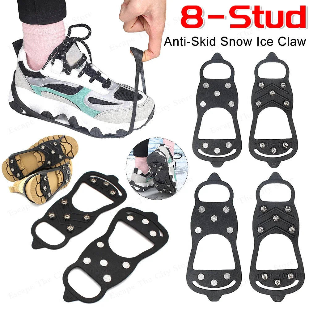 8-Stud Anti-Slip Crampons – Snow & Ice Shoe Covers for Hiking
