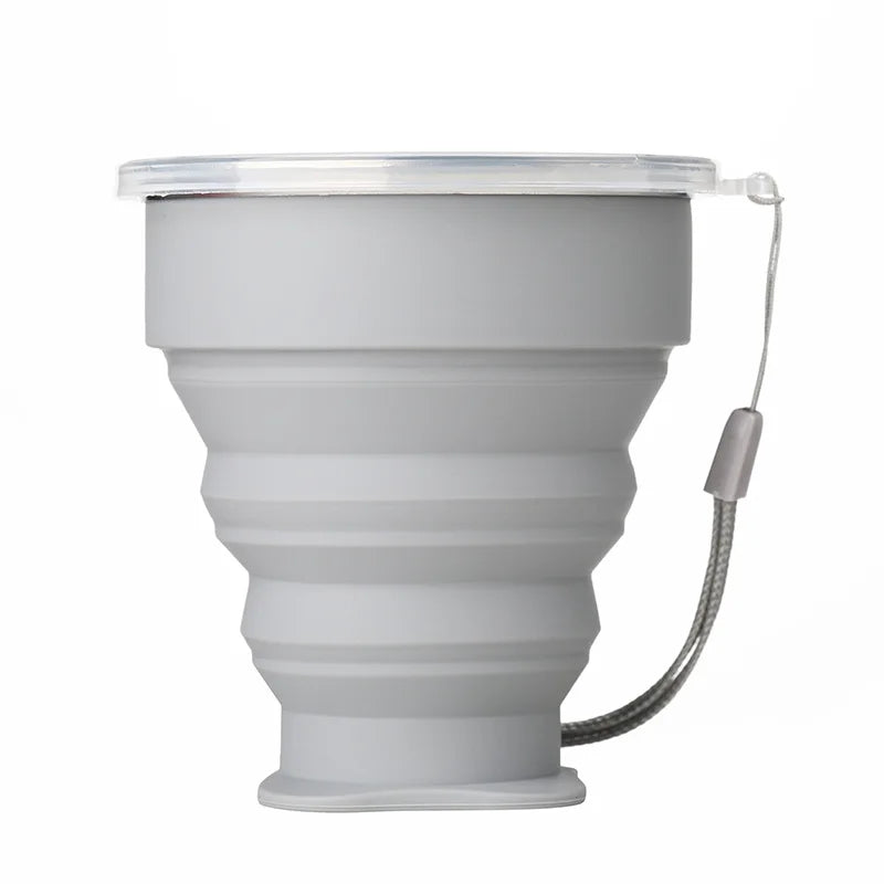 Portable Silicone Foldable Travel Cup with Lid & Lanyard