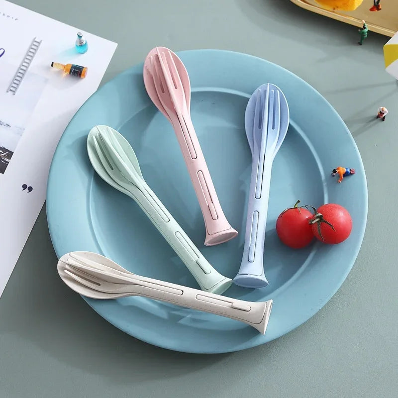 3PCS Wheat Straw Travel Cutlery Set – Portable Dinnerwarenic Dinnerware Set Camping Cutlery Set