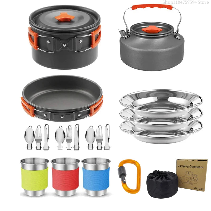 2–3 Person Camping Cookware Set – Folding Pot & Kettle Combo