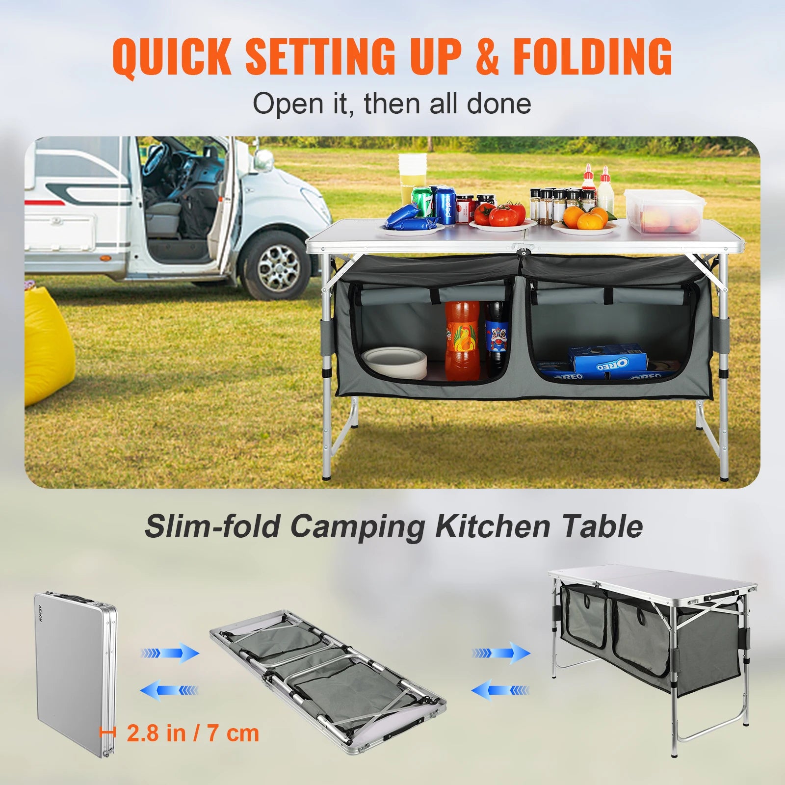 SucceBuy Folding Camping Kitchen Table – Portable Outdoor Cooking Station