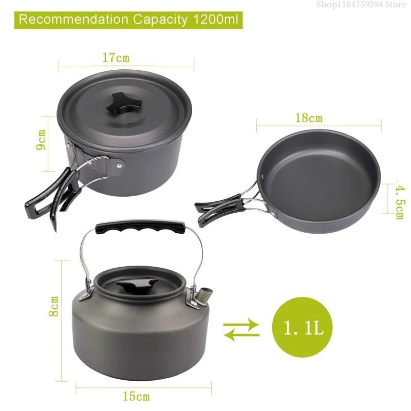 2–3 Person Camping Cookware Set – Folding Pot & Kettle Combo