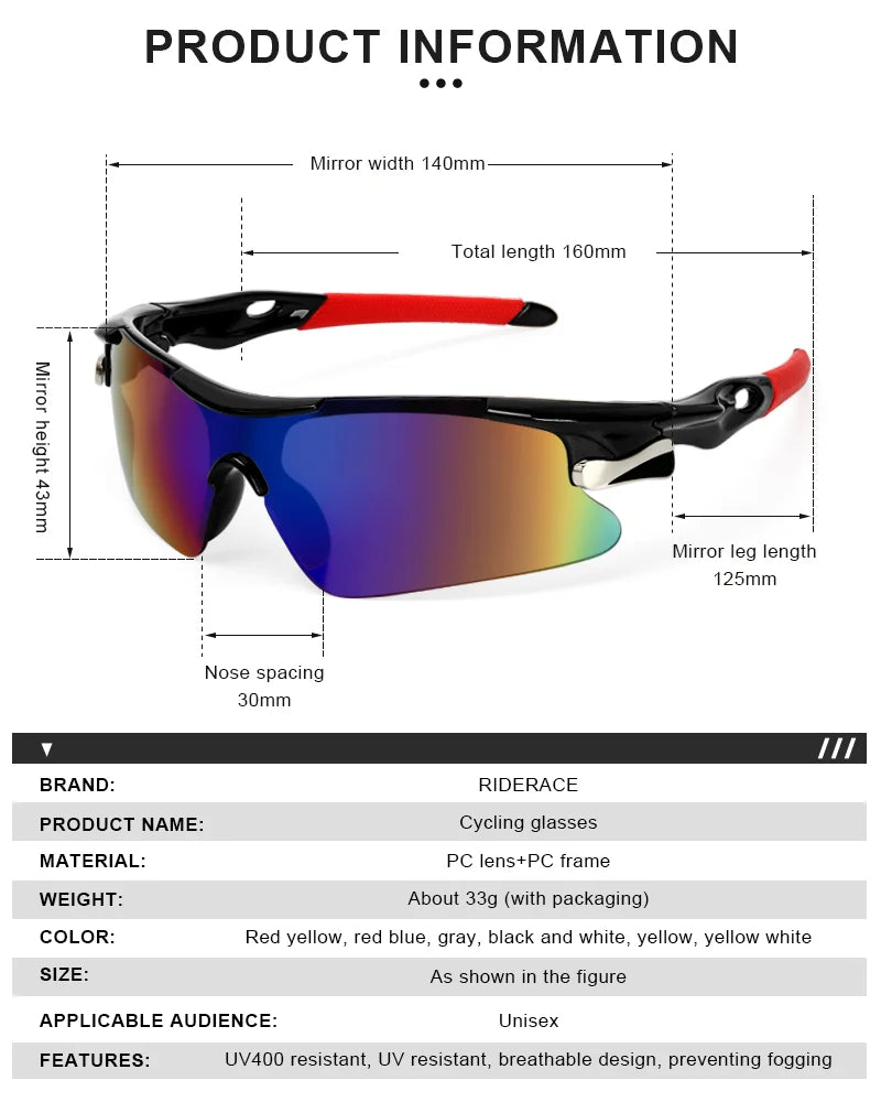 RIDERACE Cycling Sunglasses – Sports Eyewear for MTB & Road Biking