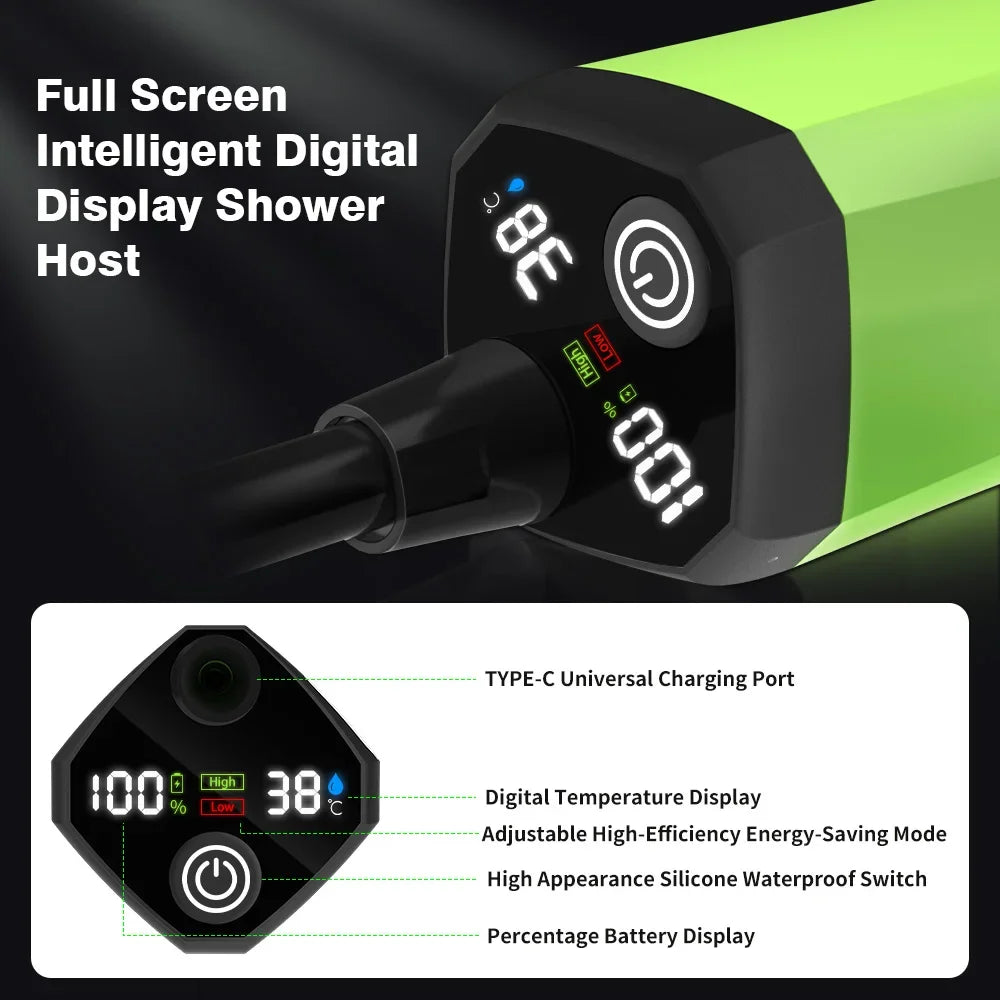 Camping Shower Pump with Digital Display – RV Outdoor Shower Kit, 6000mAh Rechargeable