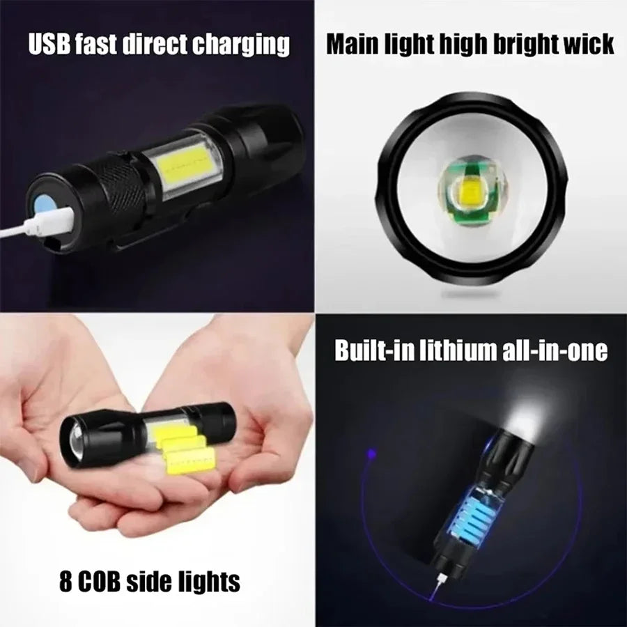 COB+XPE USB Rechargeable Mini LED Flashlight