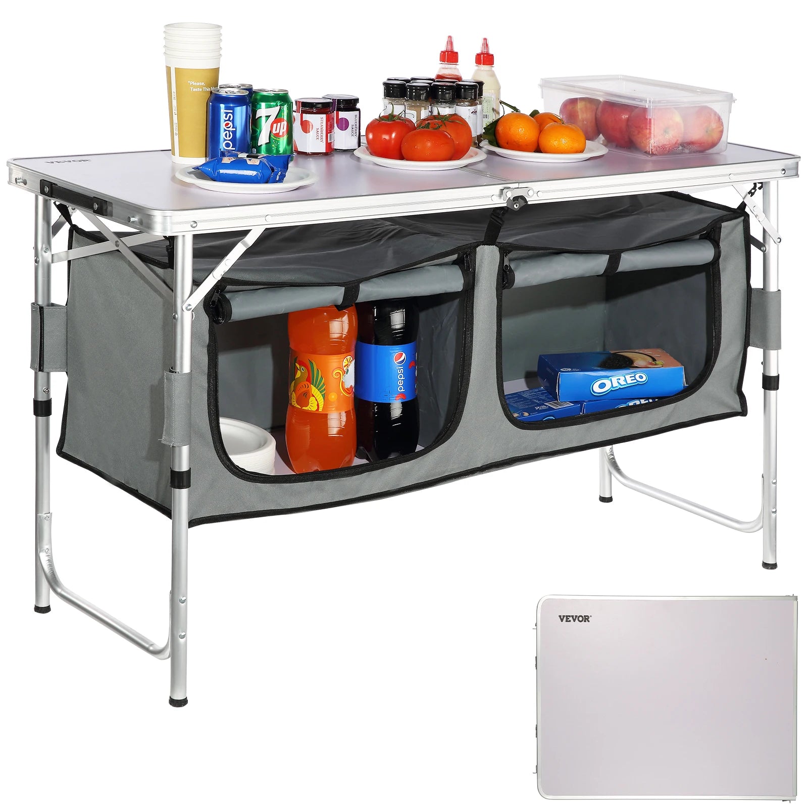 SucceBuy Folding Camping Kitchen Table – Portable Outdoor Cooking Station