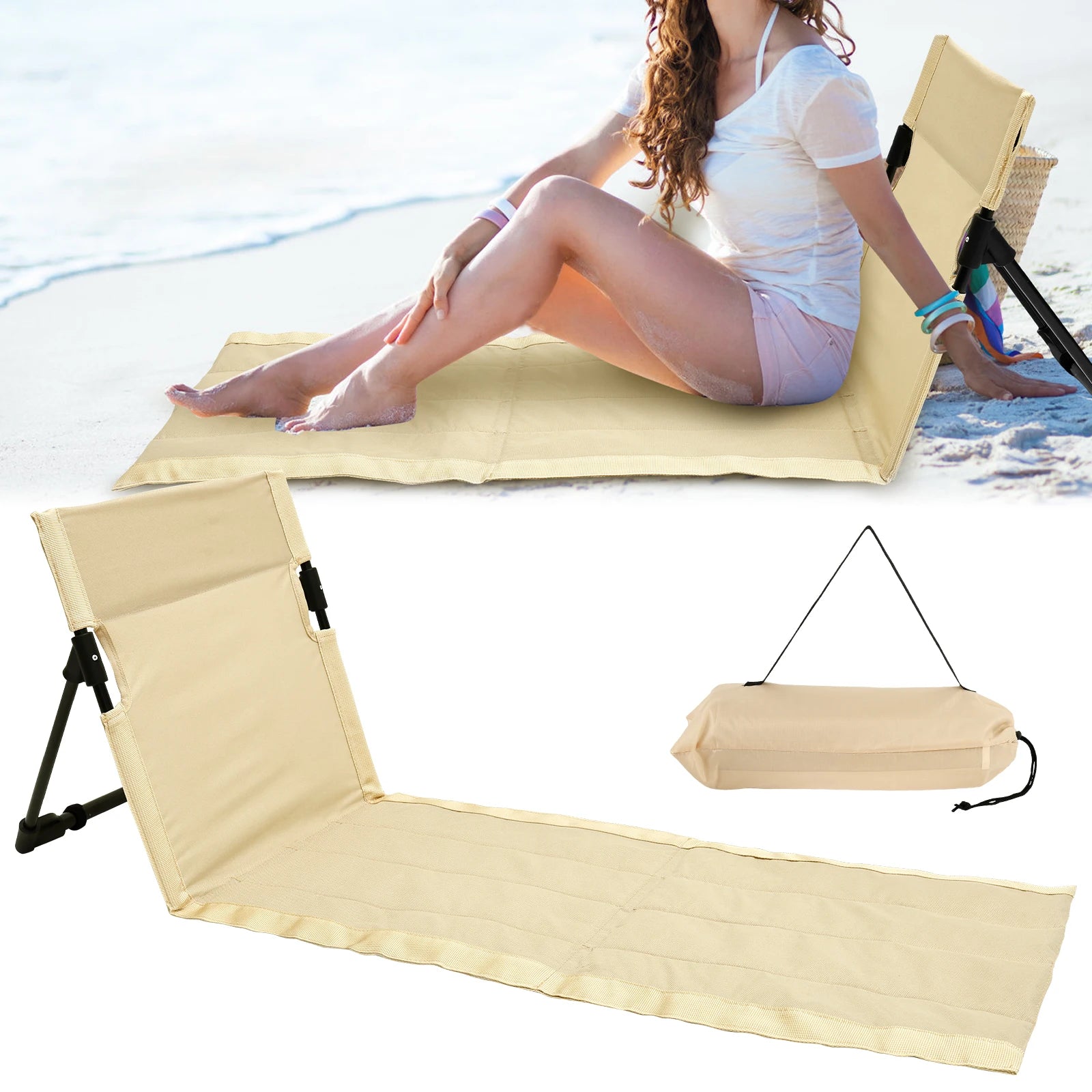 Foldable Camping Floor Chair with Backrest Cushion – Oxford Cloth