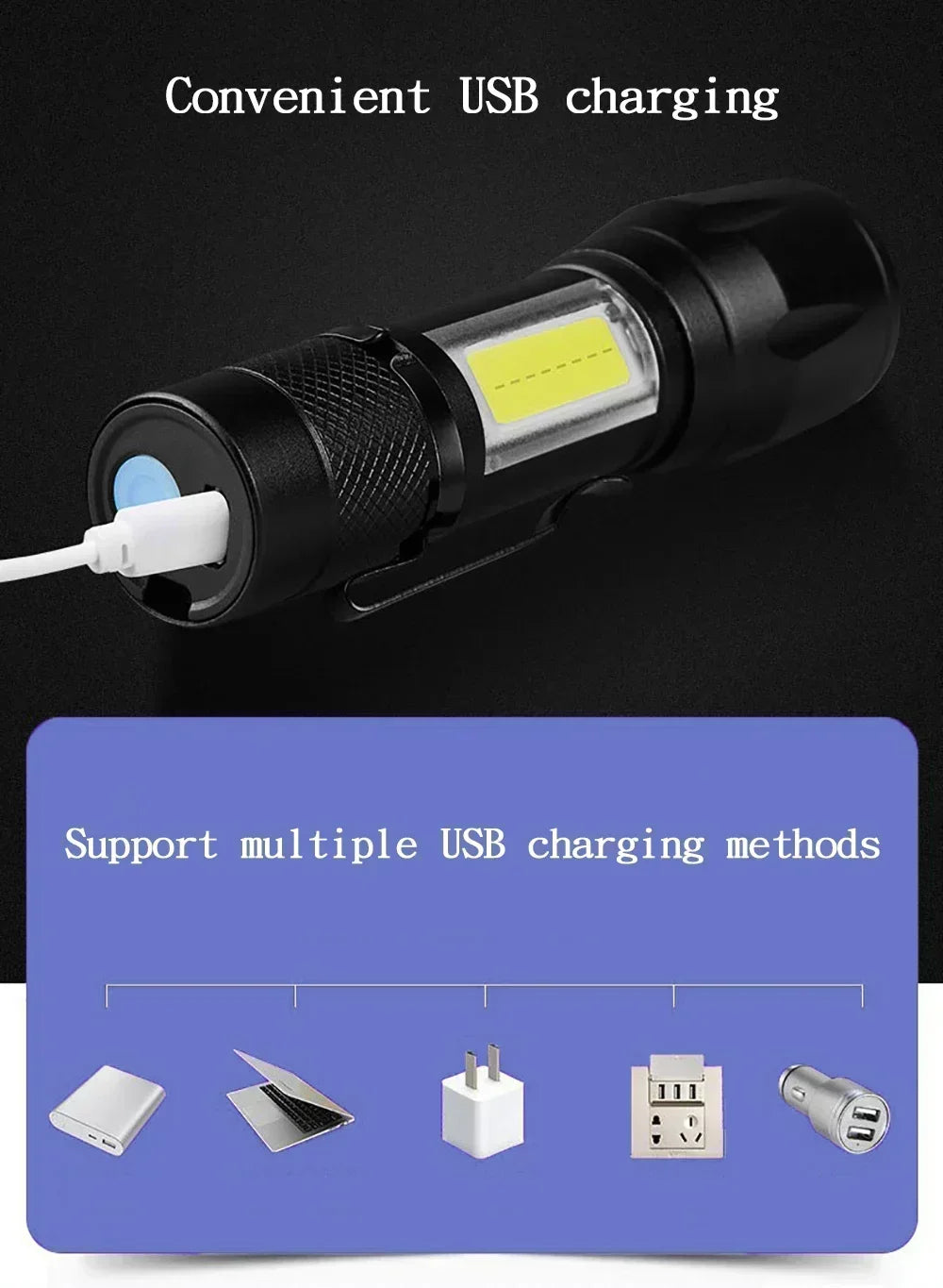COB+XPE USB Rechargeable Mini LED Flashlight