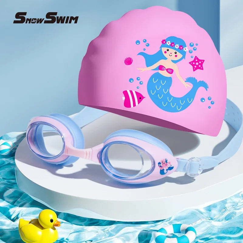 Children’s Swimming Goggles with Cap – Small Frame, Waterproof, Anti-Fog, HD Swimming Glasses for Boys & Girls