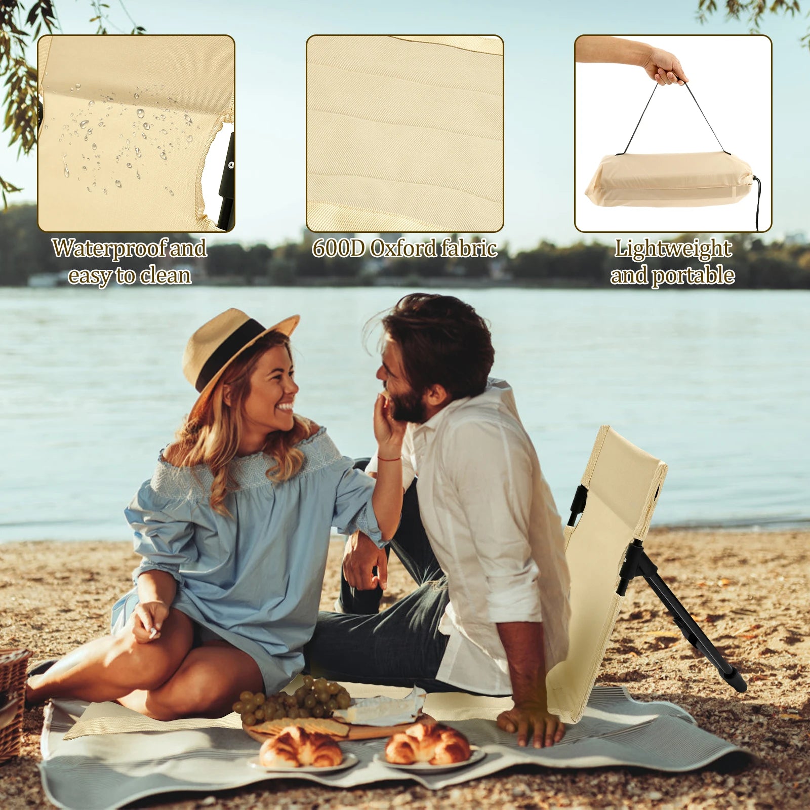 Foldable Camping Floor Chair with Backrest Cushion – Oxford Cloth