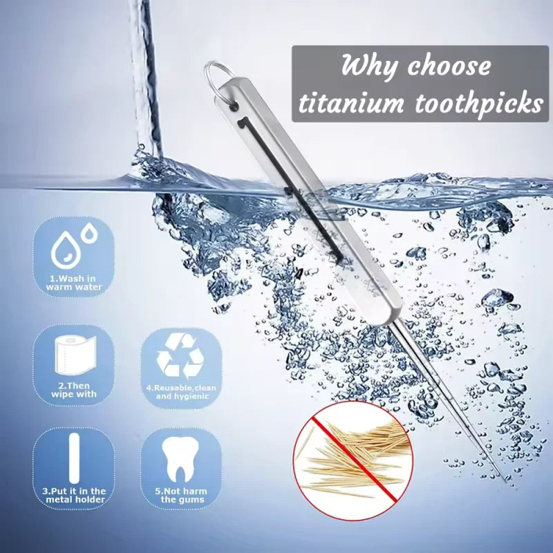 Portable Titanium Toothpick with Holder
