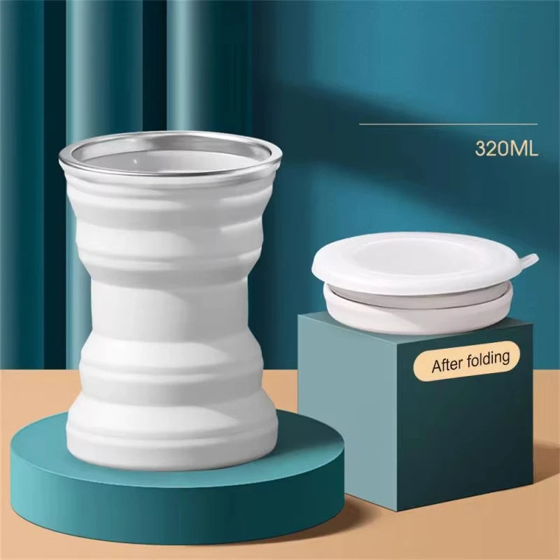 Portable Silicone Foldable Travel Cup with Lid & Lanyard
