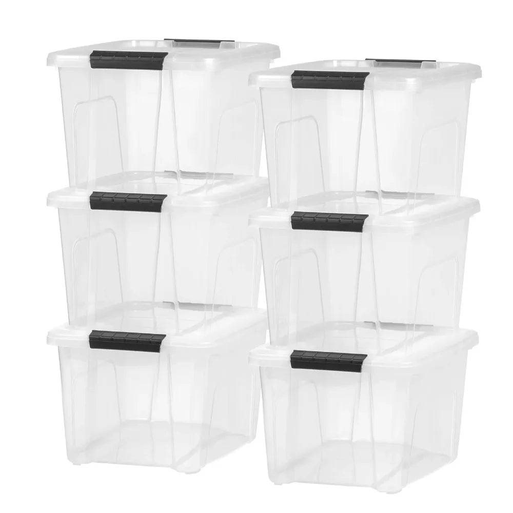 20 Qt Plastic Storage Bins with Lids – 6 Pack Stackable Containers