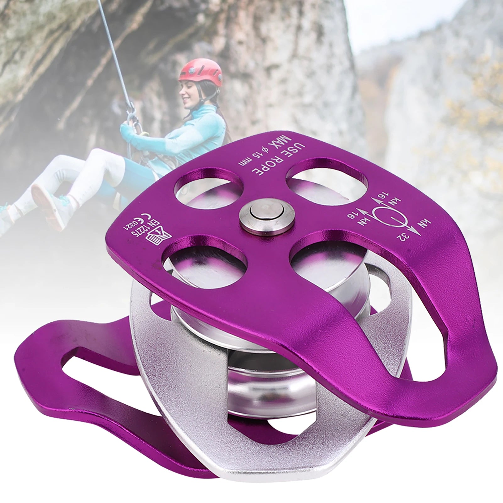 EN12278 Double Pulley – Aviation Aluminum Side Swing Pulley for Climbing & Rescue