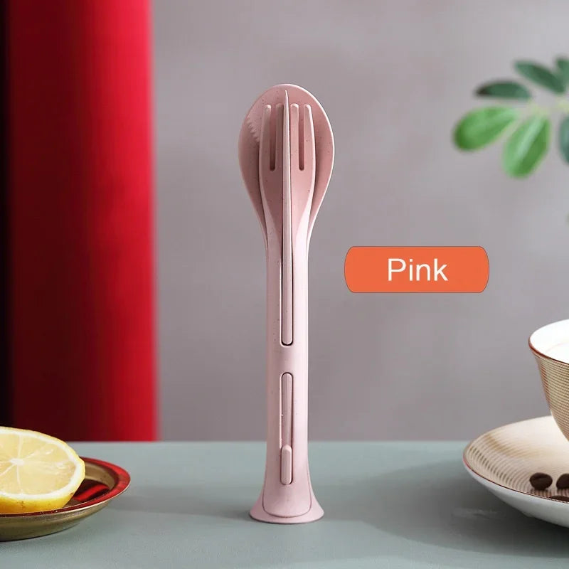 3PCS Wheat Straw Travel Cutlery Set – Portable Dinnerwarenic Dinnerware Set Camping Cutlery Set