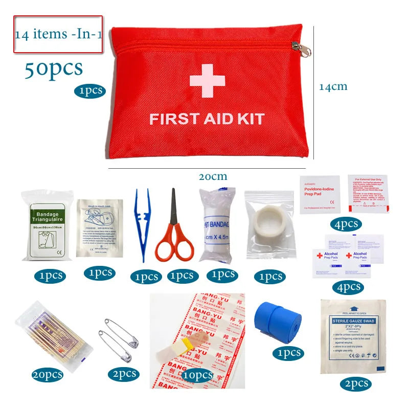 50-Piece Portable First Aid Emergency Kit – Red