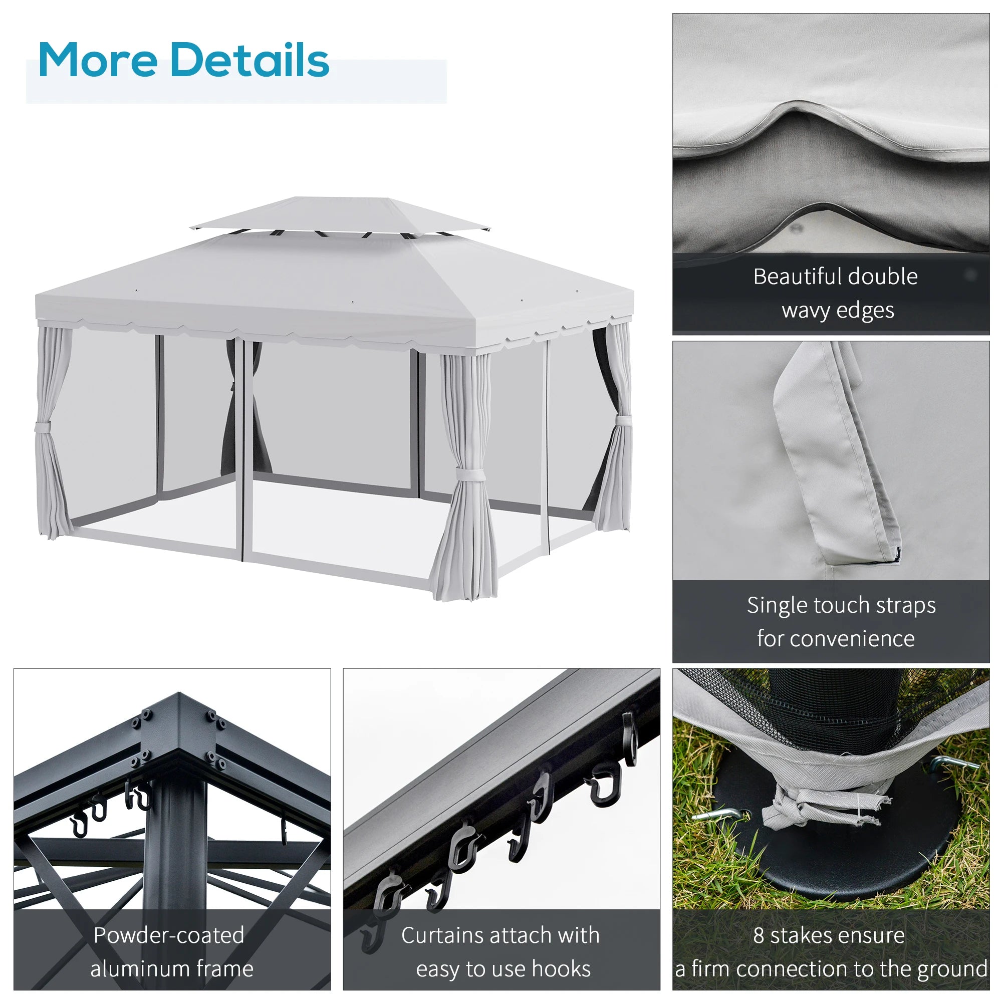 10' x 13' Aluminum Patio Gazebo with Mesh Netting & 2-Tier Roof – Light Gray