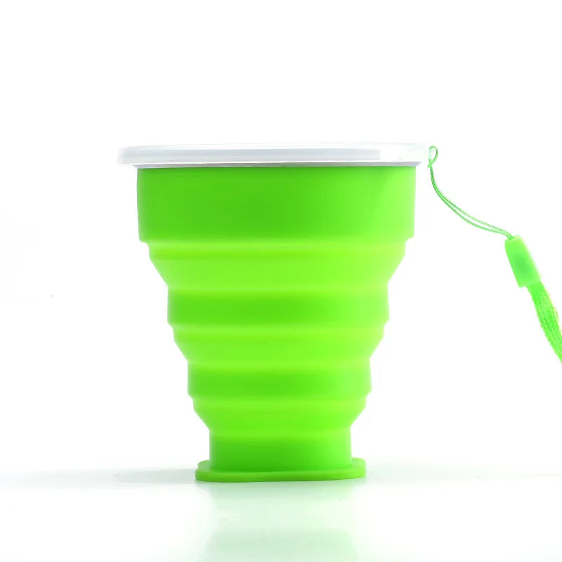 Portable Silicone Foldable Travel Cup with Lid & Lanyard