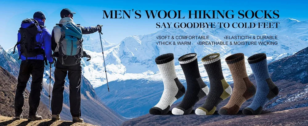 5 Pairs Men’s Merino Wool Hiking Socks