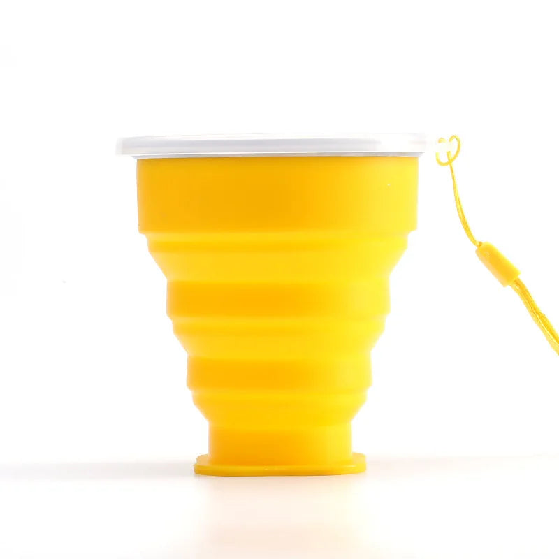 Portable Silicone Foldable Travel Cup with Lid & Lanyard