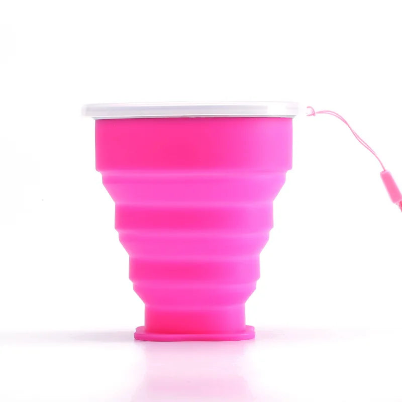 Portable Silicone Foldable Travel Cup with Lid & Lanyard