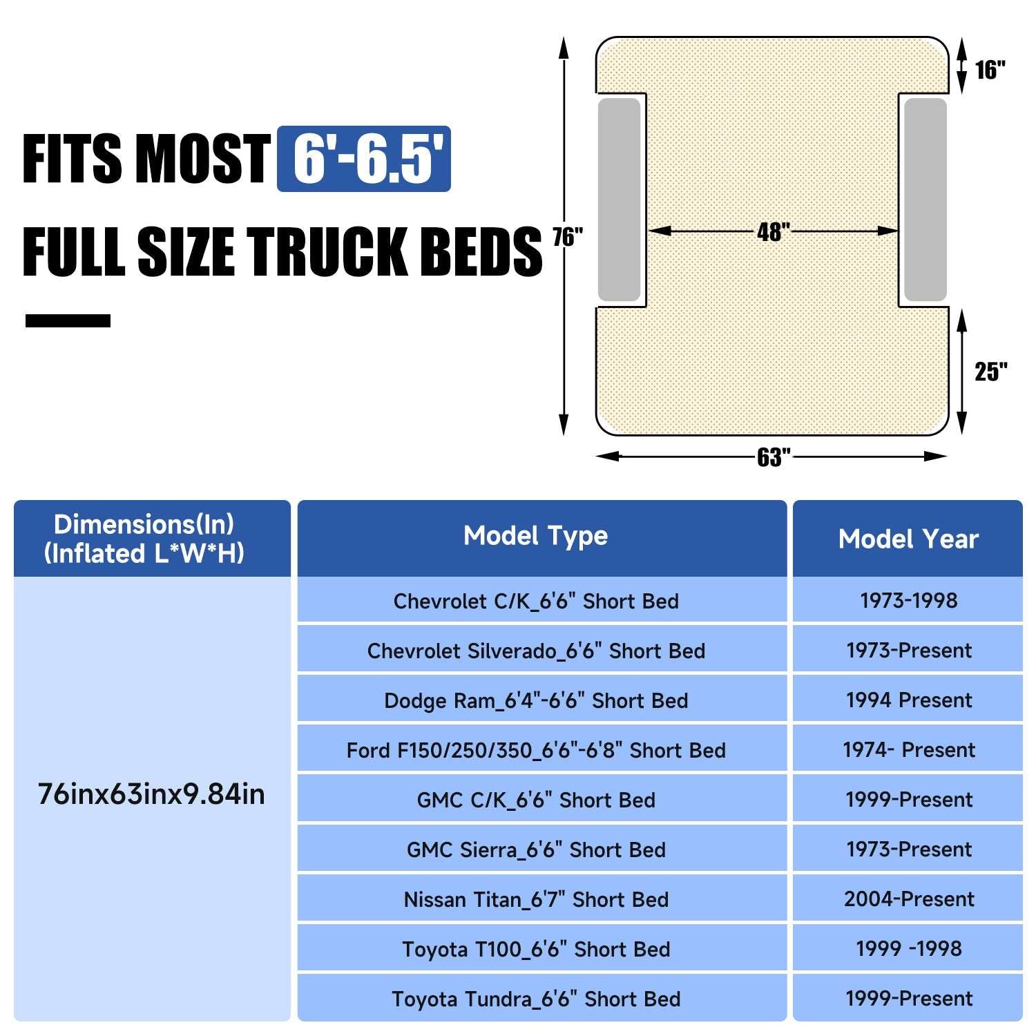 DikaSun Truck Bed Air Mattress – Fits 6.0 to 6.5 ft Beds | Grey