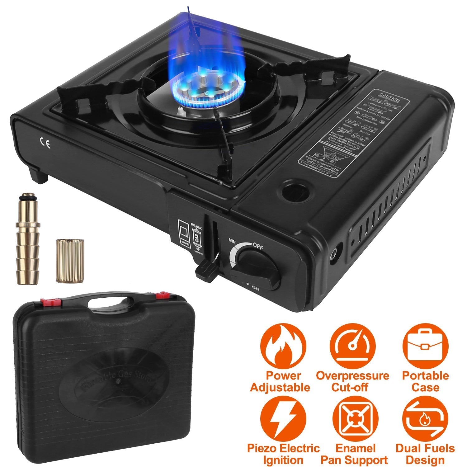 3300W Portable Camping Stove – Dual Fuel Butane Burner with Piezo Ignition & Auto Tank Ejection