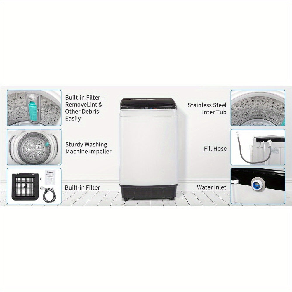 Full Automatic 17.6Lbs Top-Load Portable Washer & Dryer – 2-in-1