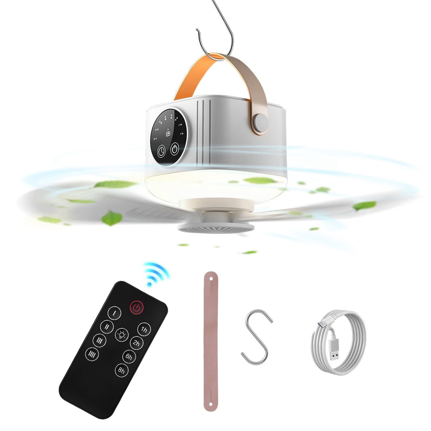 Rechargeable Tent Ceiling Fan with LED Light & Remote Control – 7200mAh