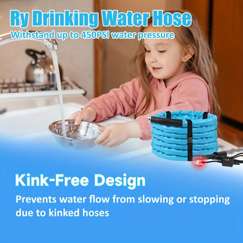15ft Heated Water Hose for RV – Anti-Freeze, BPA-Free with Thermostat