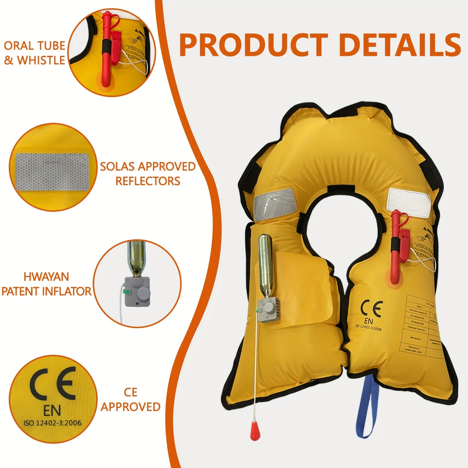 HWAYAN Inflatable Life Vest – Adjustable Adult PFD, 330 lbs Capacity