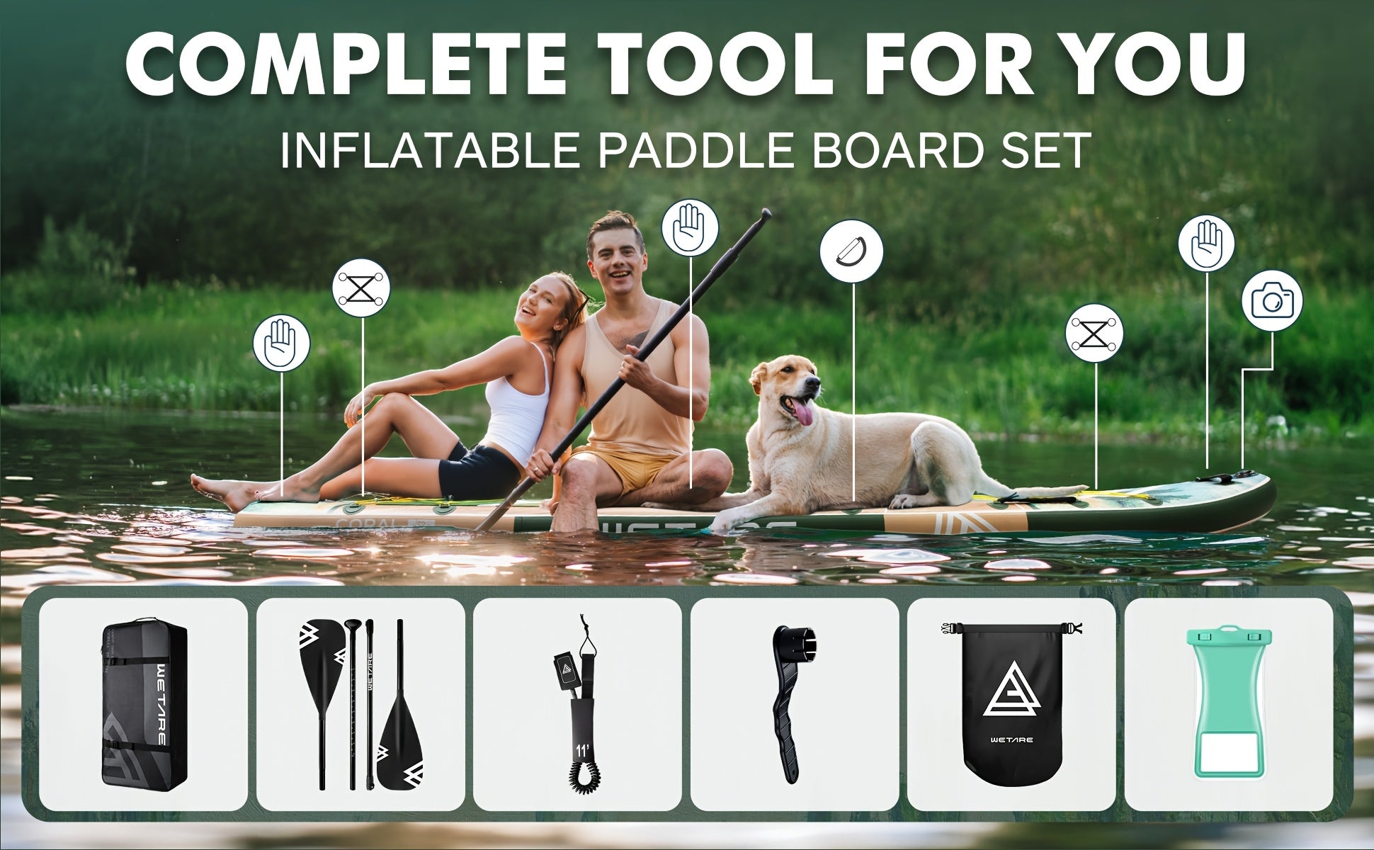 WETARE Coral Queen Inflatable SUP – 11'6"x35", 450lbs Capacity, All-in-One