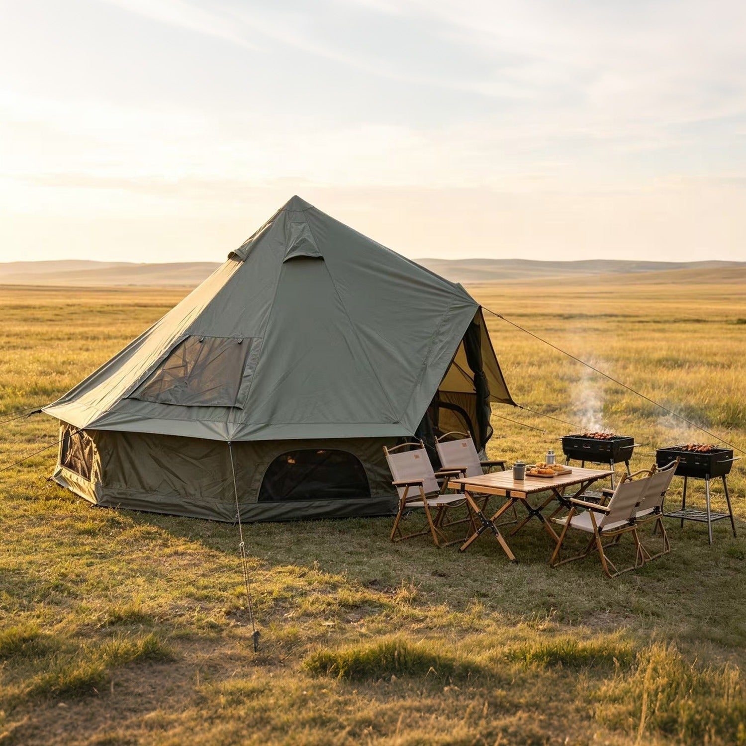 Oxford Bell Tent with Stove Jack – 4-Season Family Camping & Glamping Tent
