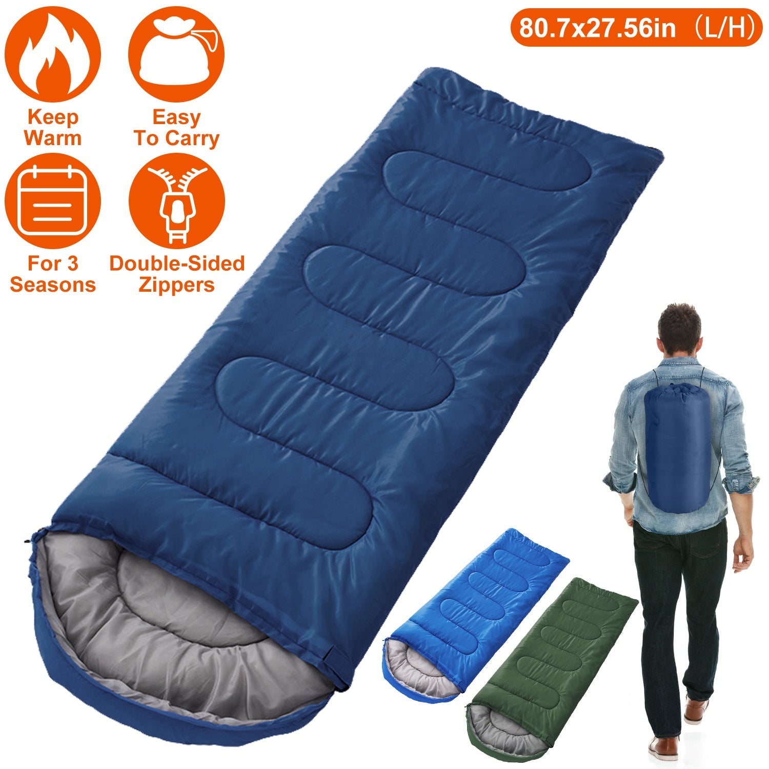 3-Season Sleeping Bag – Lightweight & Moisture-Proof, 32°F–50°F Rated