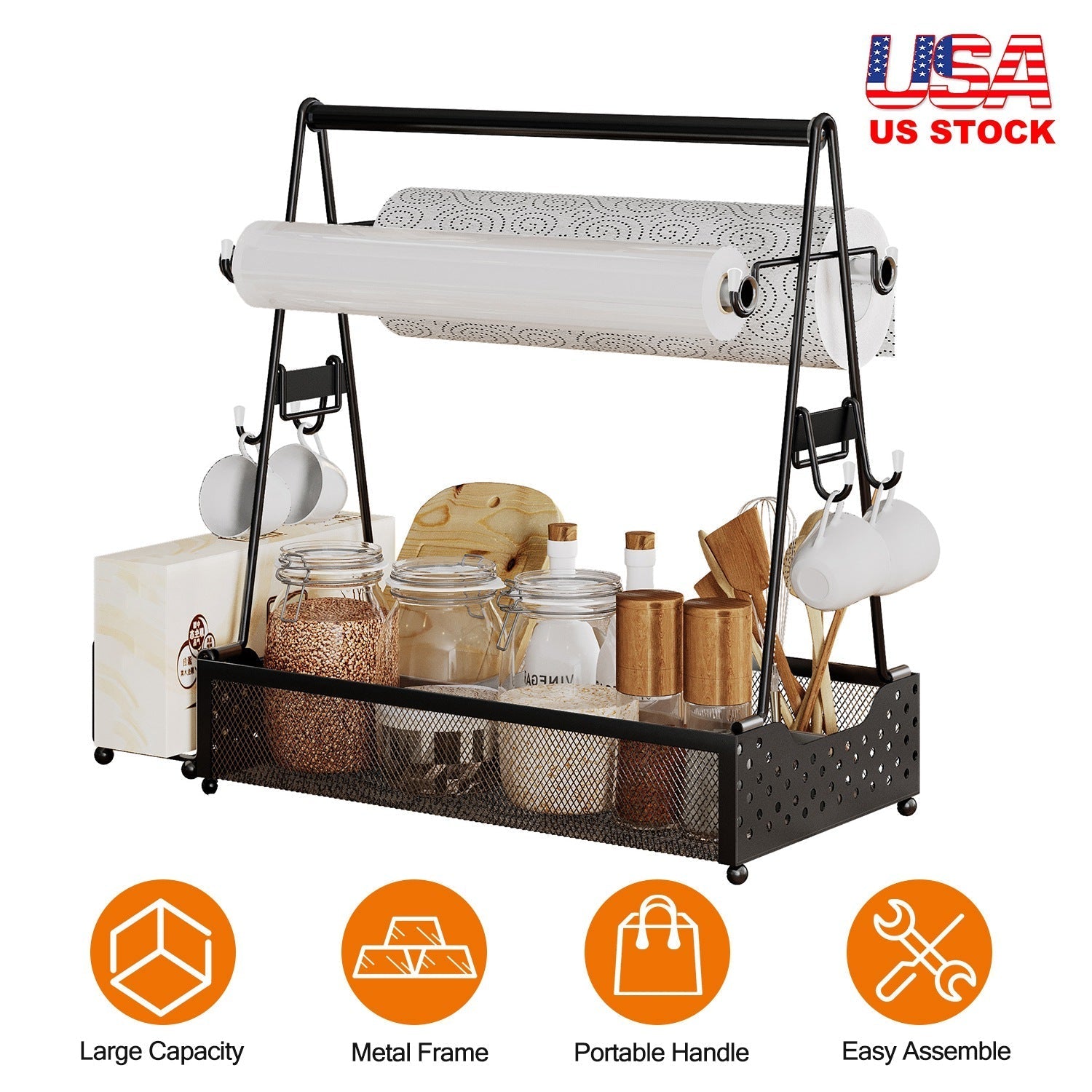 Metal Grill Caddy & Utensil Organizer with Paper Towel Holder