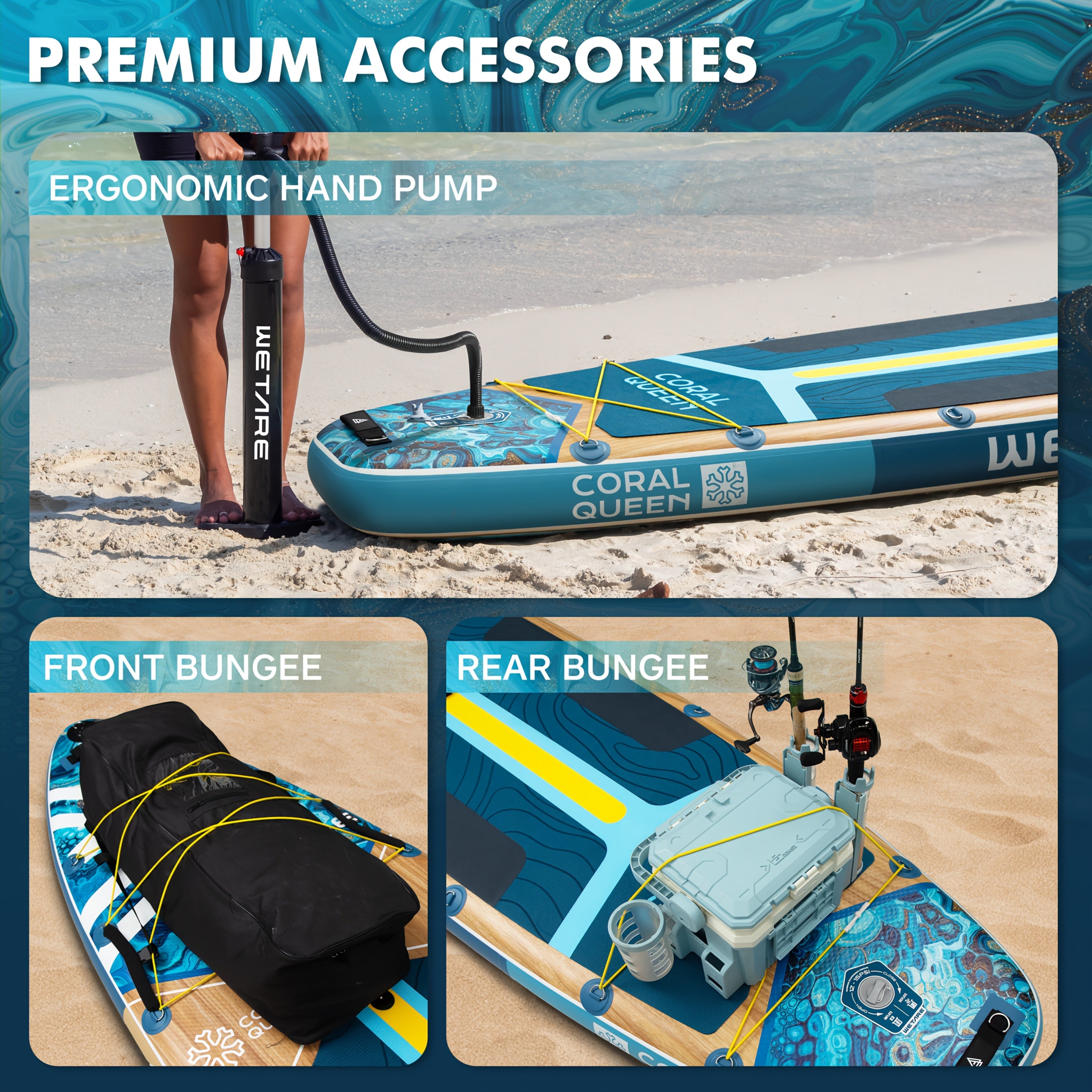 WETARE Coral Queen Inflatable SUP – 11'6"x35", 450lbs Capacity, All-in-One