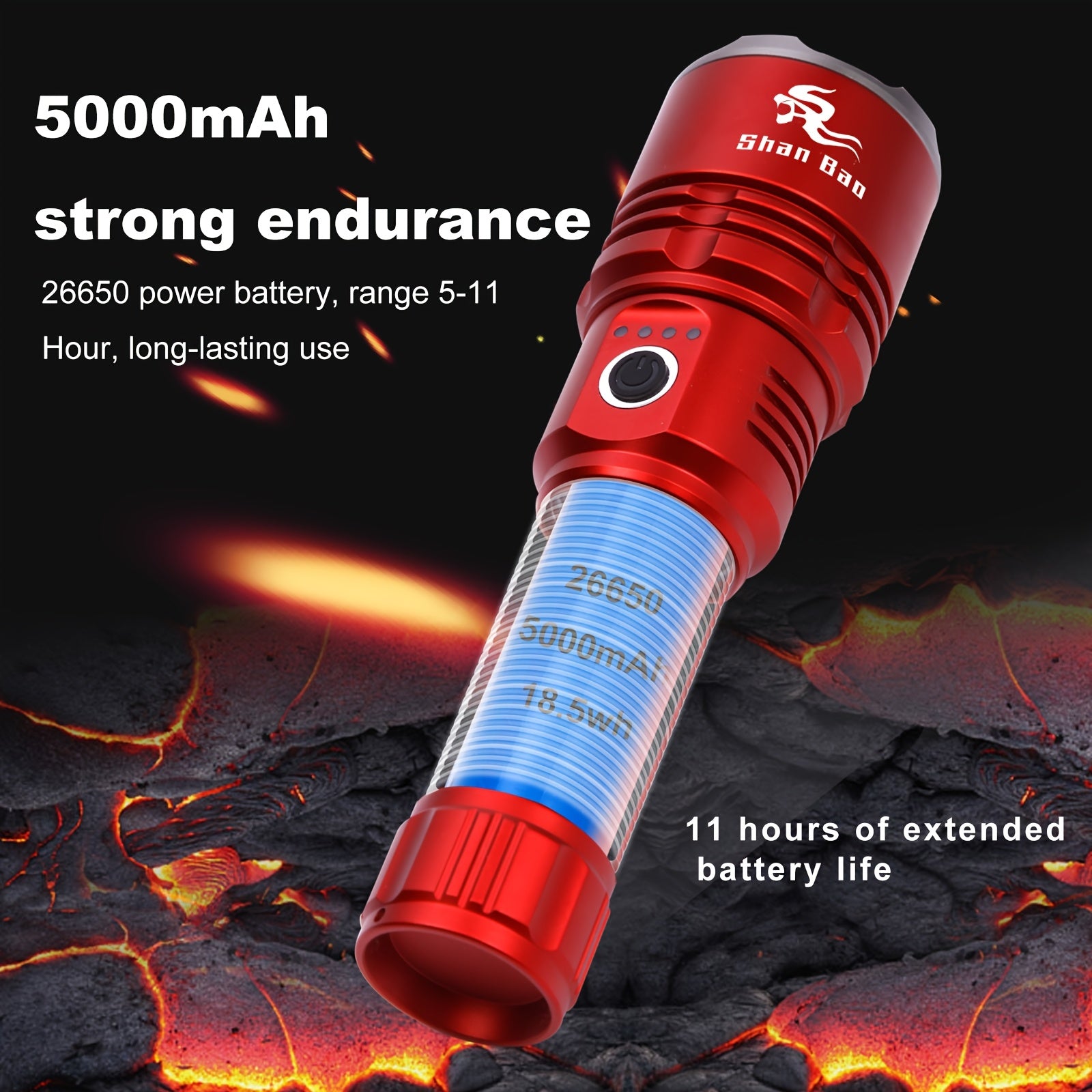 Shan Bao Red LED Flashlight – Rechargeable & Zoomable, 5000mAh