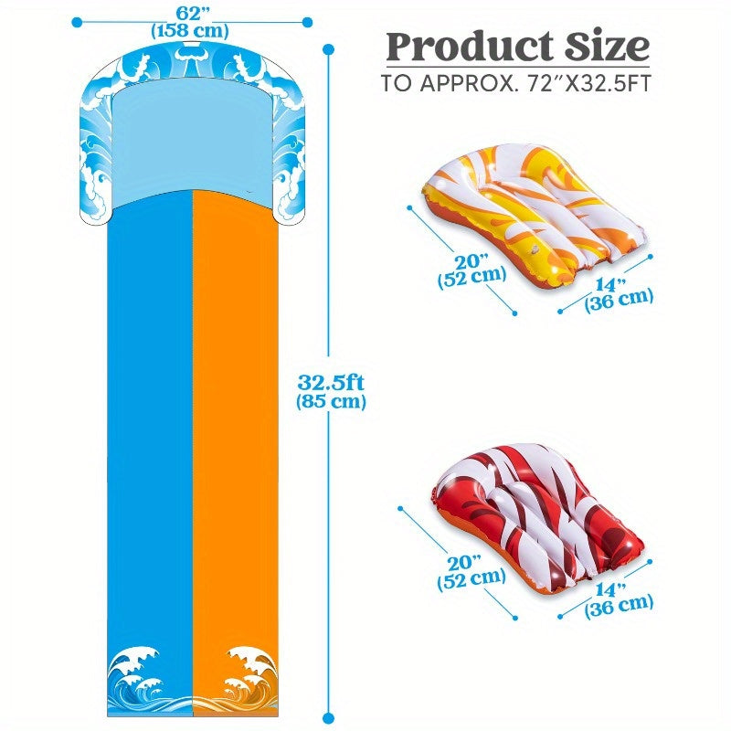 SYNCFUN 32.5ft Extra Long Water Slide – Double Slide with 2 Inflatable Boards