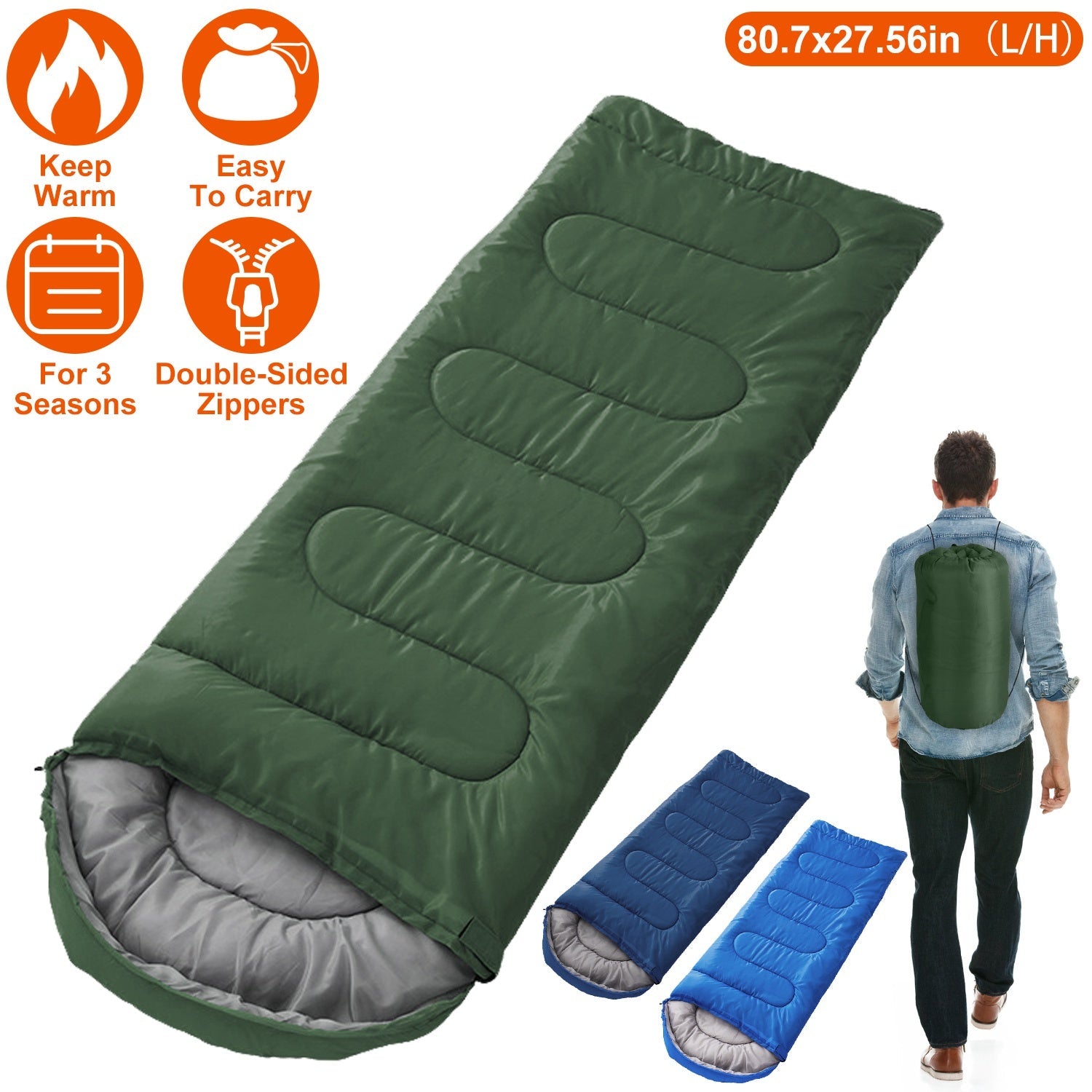 3-Season Sleeping Bag – Lightweight & Moisture-Proof, 32°F–50°F Rated