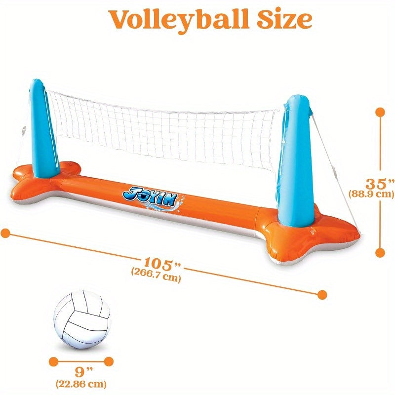 SYNCFUN Inflatable Pool Float – Volleyball Net & Basketball Hoops, L-Orange