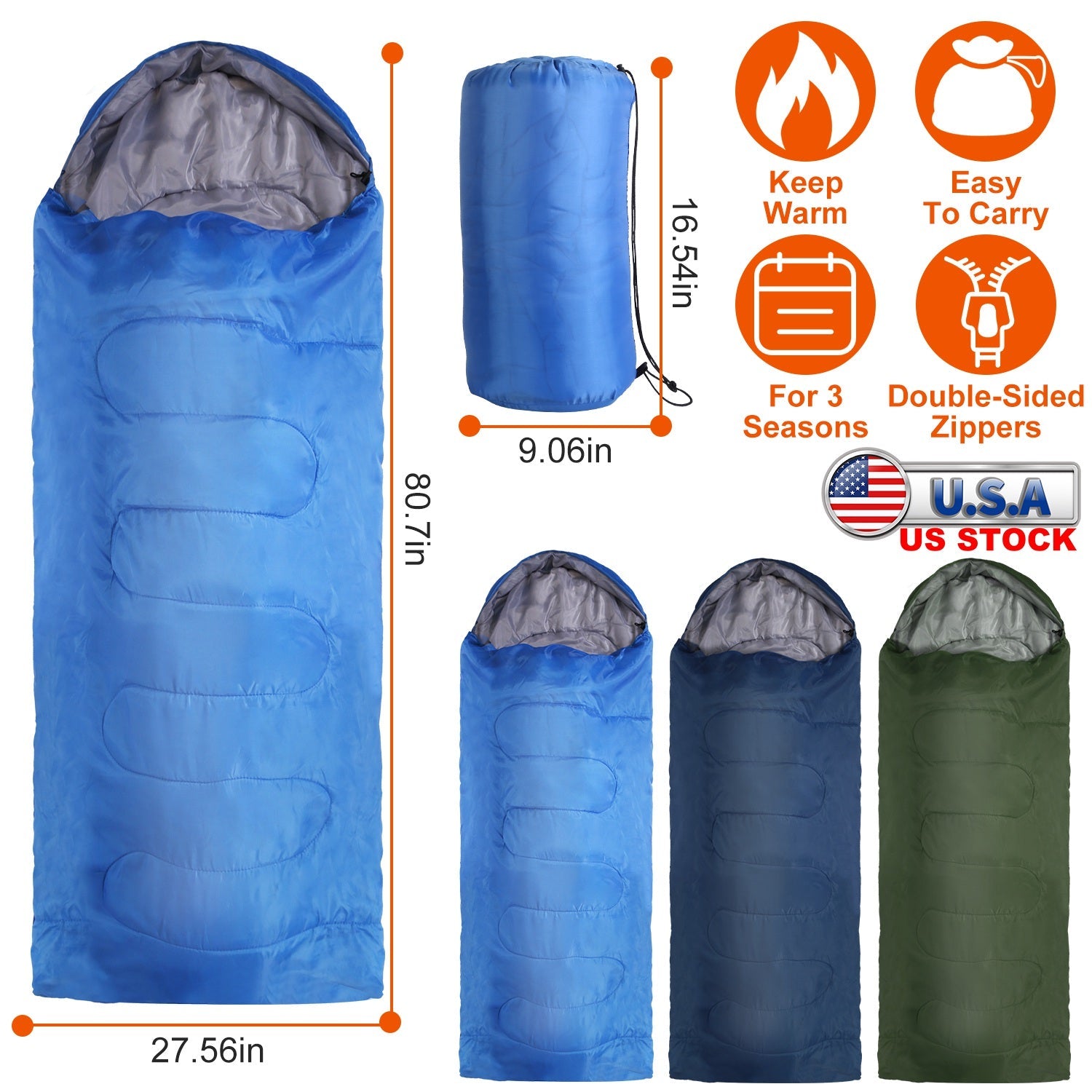 3-Season Sleeping Bag – Lightweight & Moisture-Proof, 32°F–50°F Rated